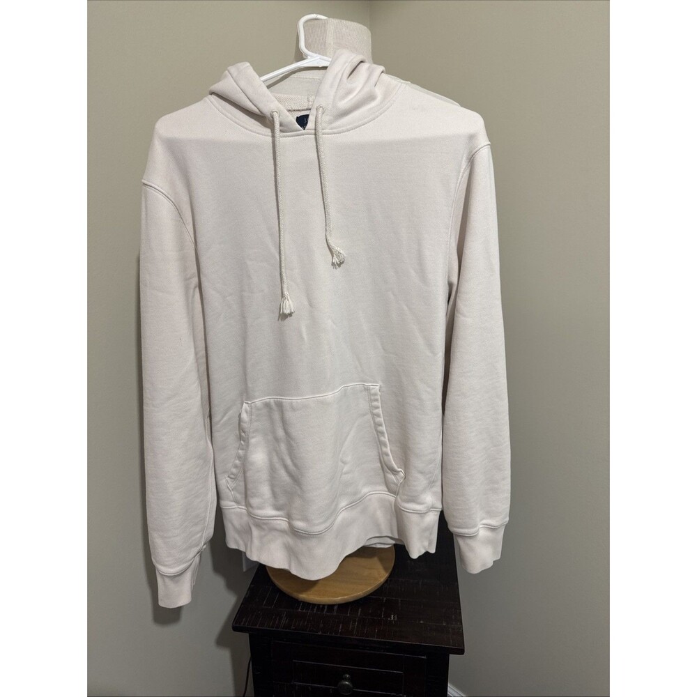 J.Crew Men's Authentic Fleece Pullover Hoodie Sweatshirt LARGE Ivory Beige Bone